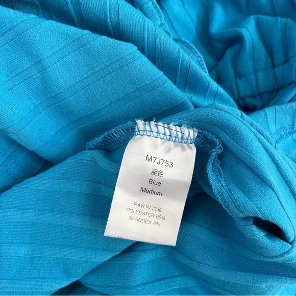 RIBBED LONG SLEEVE ROMPER MEDIUM IN BLUE DRAWSTRING WAIST KEYHOLE BACK M7J753 - Picture 9 of 16